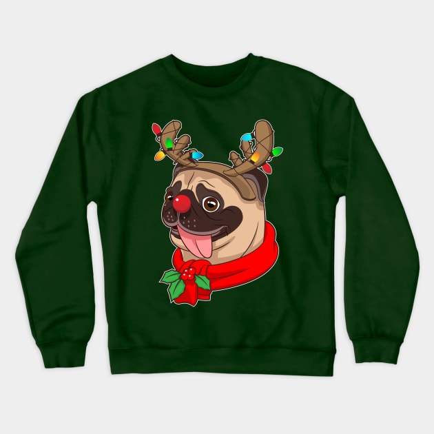 Funny Cute Pug Cool Costumes Christmas Gift Reindeer Crewneck Sweatshirt by teeleoshirts